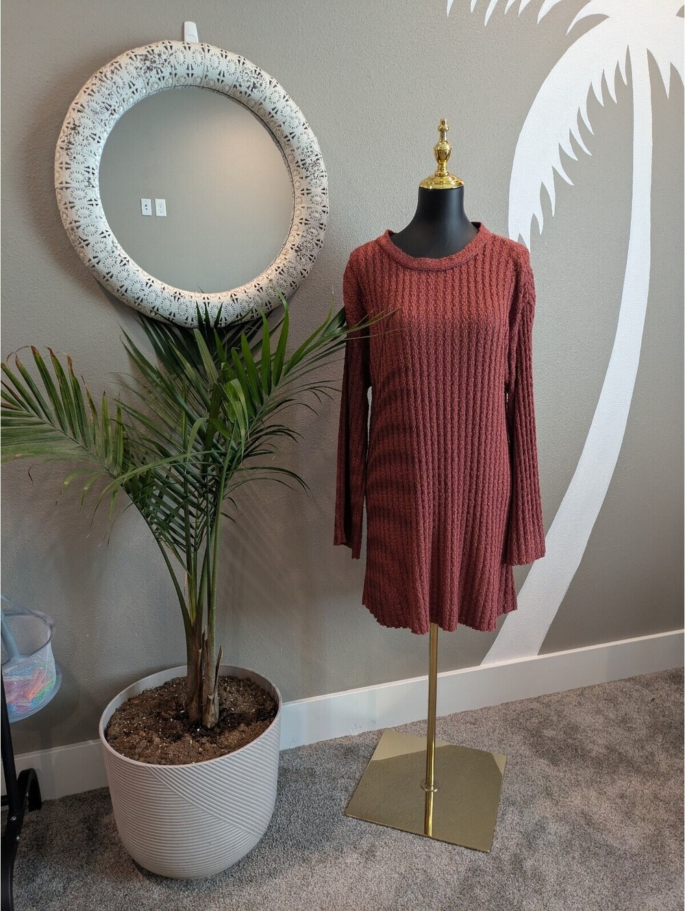 Rust Colored Long Sleeve Knit Sweater Dress
